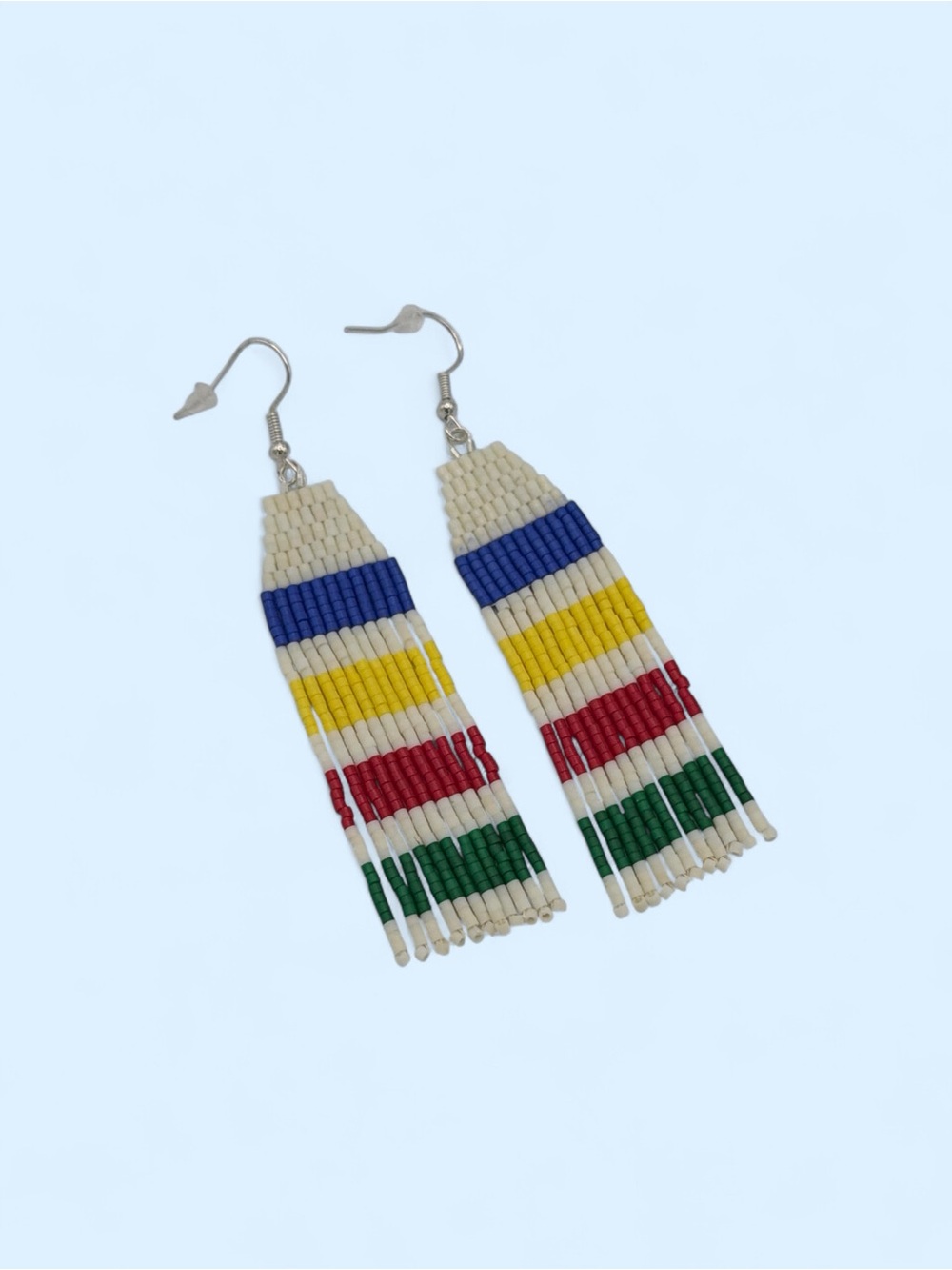 Hudson Bay Inspired Indigenous Beaded Fringe Handmade Earrings Canadian Artisan